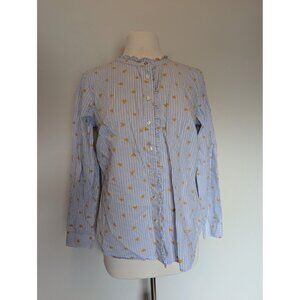 Talbots Striped Button-Down Shirt With Yellow Heart Ruffled Collar Medium